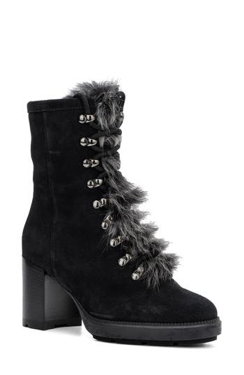 Aquatalia Irvina Hiker Boot With Genuine Shearling Trim In Black