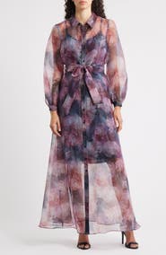 Julia Jordan Floral Organza Button-Up Gown