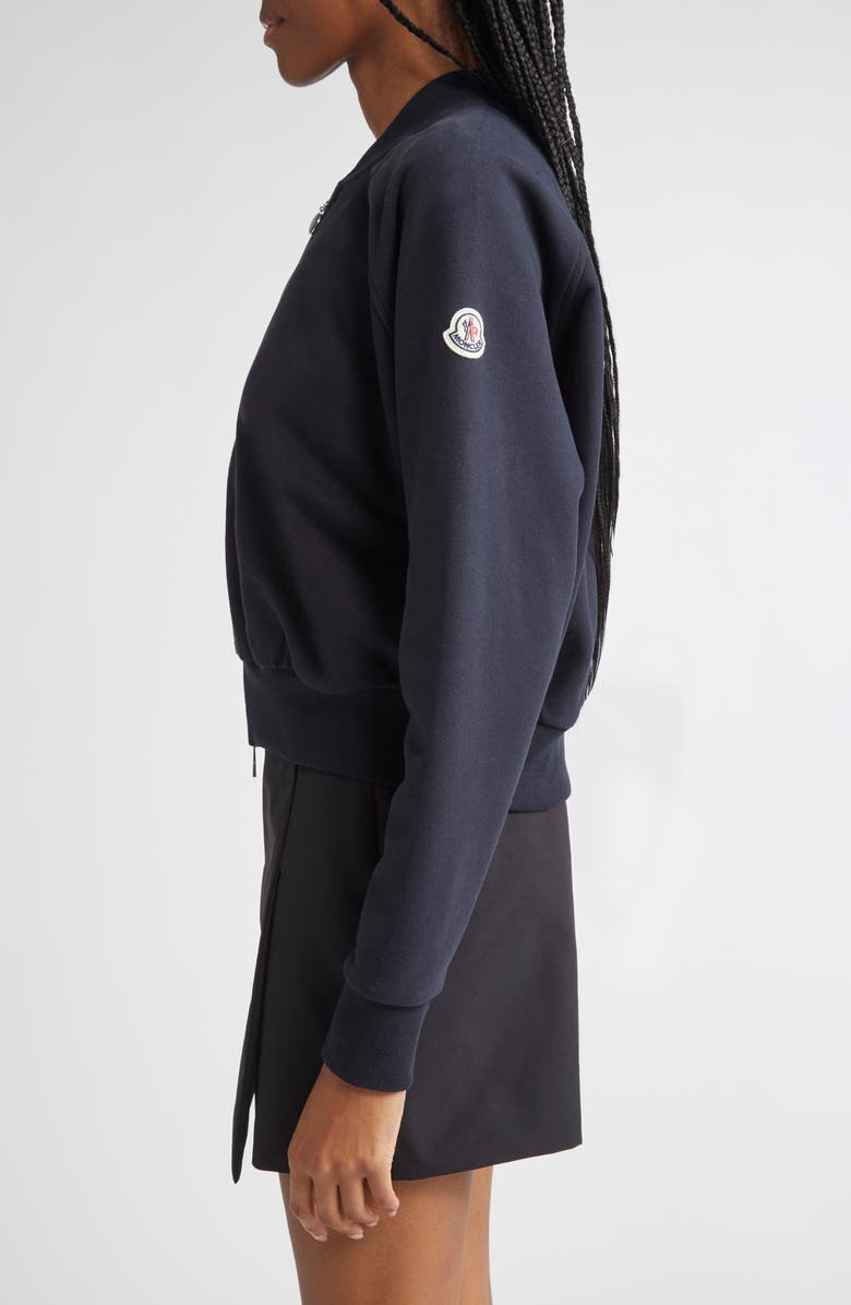 Moncler Zip Crop Cotton Cardigan, Alternate, color, Blue