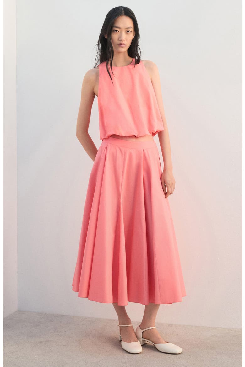 Flared Midi Skirt, Alternate, color, CORAL RED