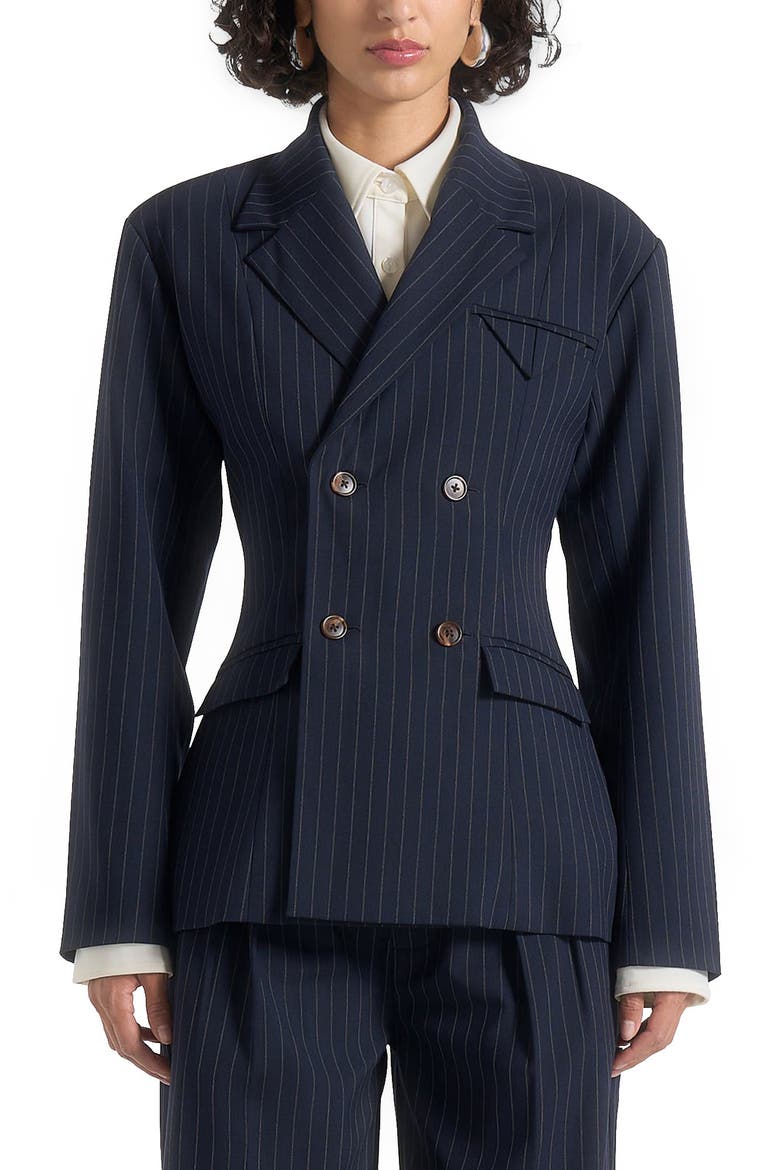 Maia Pinstripe Double Breasted Blazer, Main, color, Navy