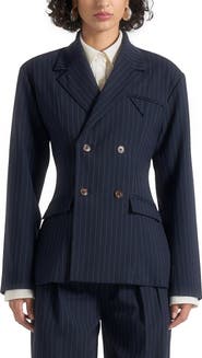 Manière De Voir Maia Pinstripe Double Breasted Blazer
