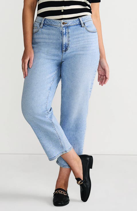 Soft Denim Mid Rise Relaxed Straight Crop Jeans