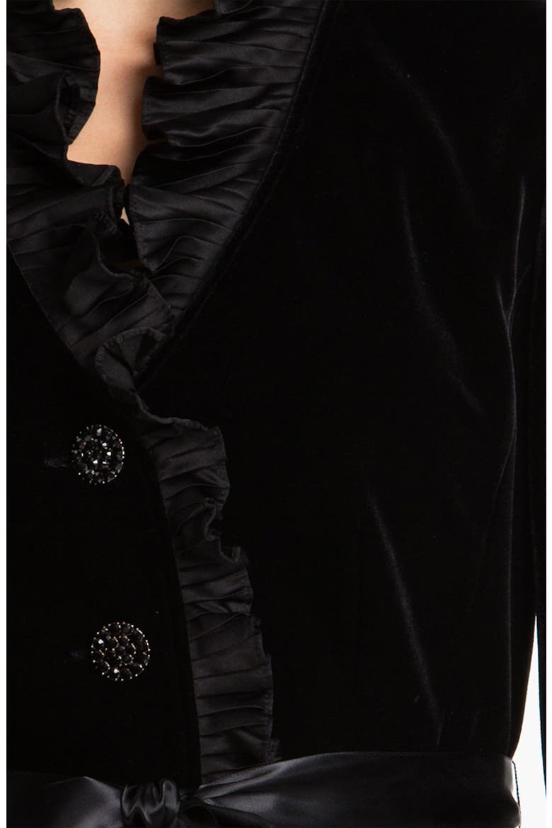 Ruffle Trim Velvet Jacket, Alternate, color, BLACK