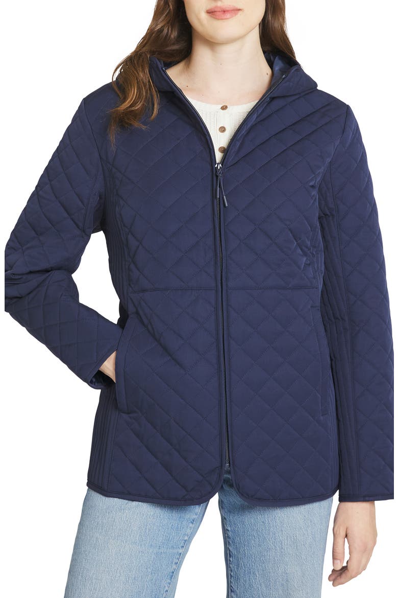Hooded Quilted Jacket, Main, color, NAVY