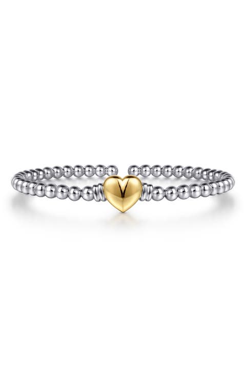 Bujukan 14k Gold and Sterling Silver Heart Bead Bracelet
