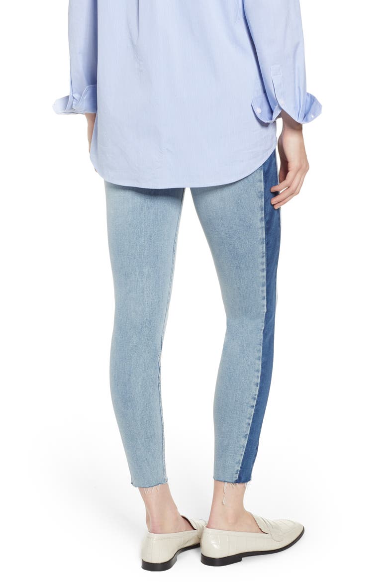 Washed Side Stripe Denim Leggings, Alternate, color, LIGHT WASH