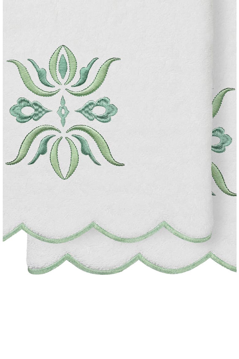 Flower Crest Scalloped Set of 2 Hand Towels, Alternate, color, WHITE/ GREEN