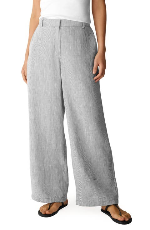 High Waist Linen Blend Wide Leg Pants