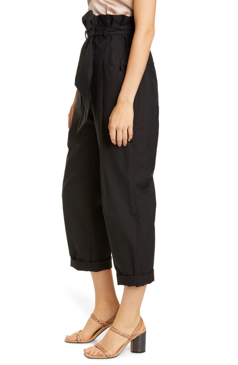 Brunello Cucinelli Paperbag Waist Crinkled Cotton Blend Ankle Pants, Alternate, color, 