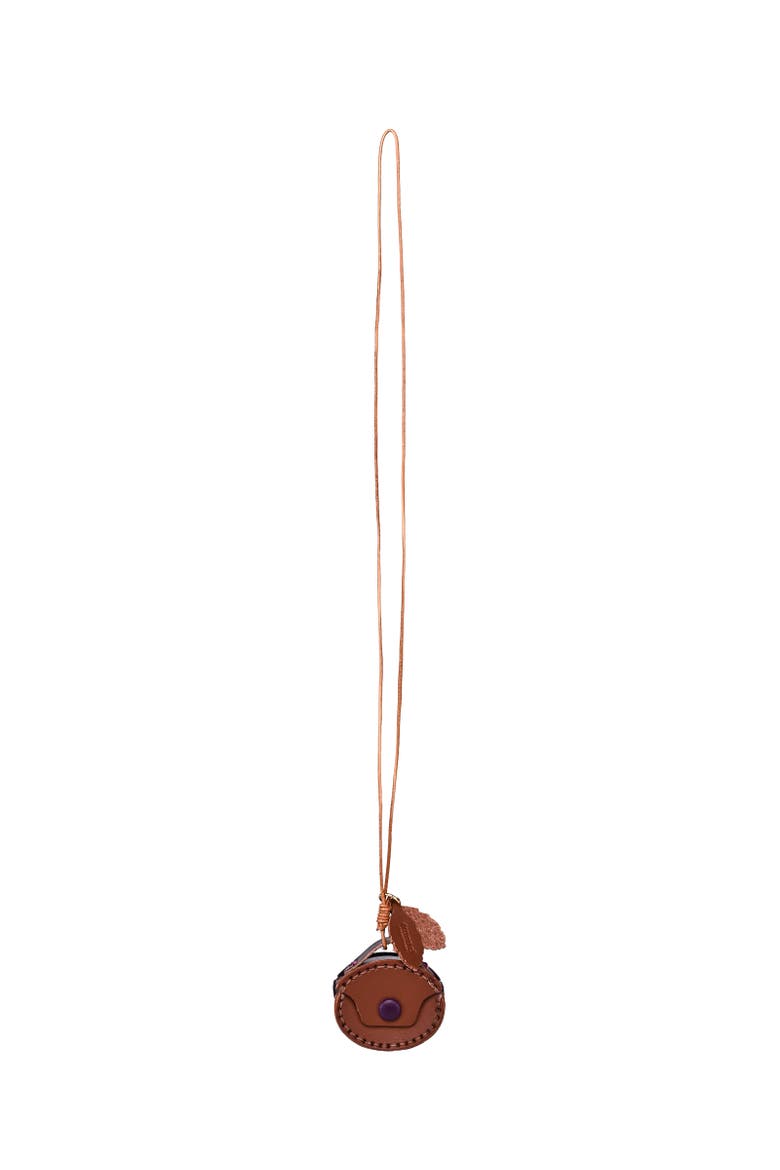 Oval Genuine Leather Two Tone Mini Charm, Alternate, color, Brown