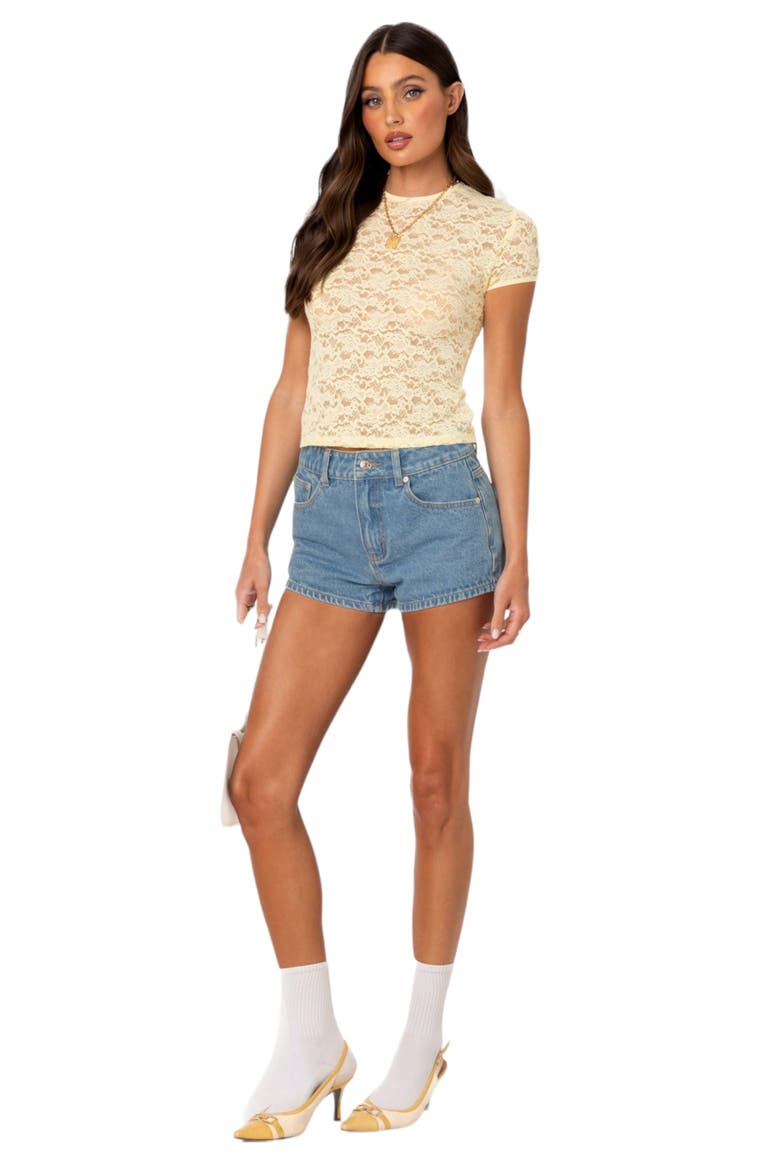 Kaori Sheer Lace T-Shirt, Alternate, color, YELLOW