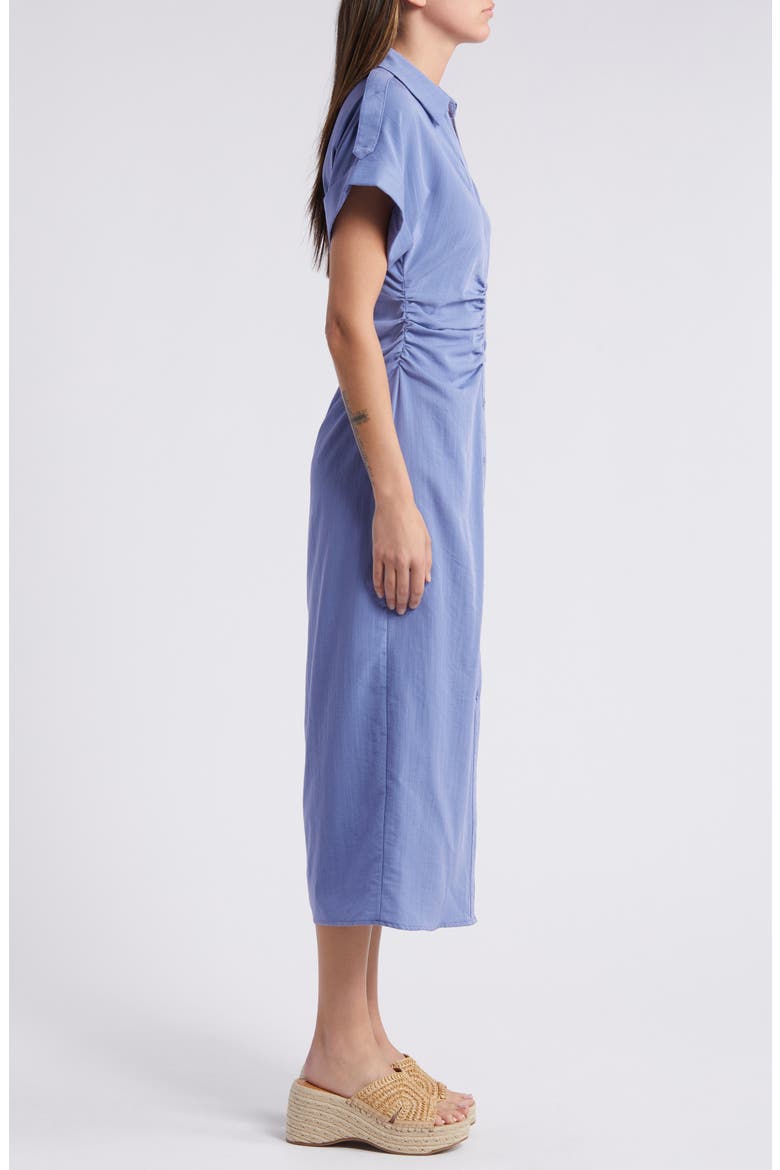 Ruched Spread Collar Midi Shirtdress, Alternate, color, BLUE