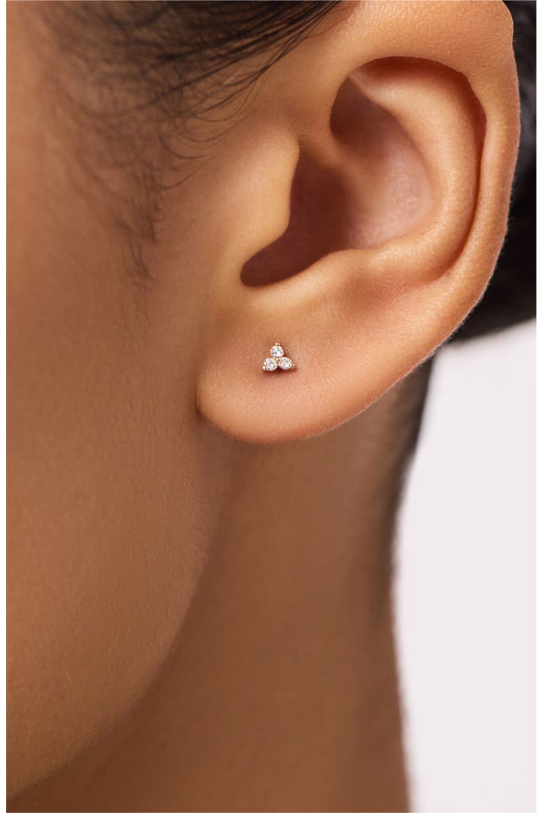Gold Stud Earrings - Diamond Trefoil Studs, Alternate, color, Gold