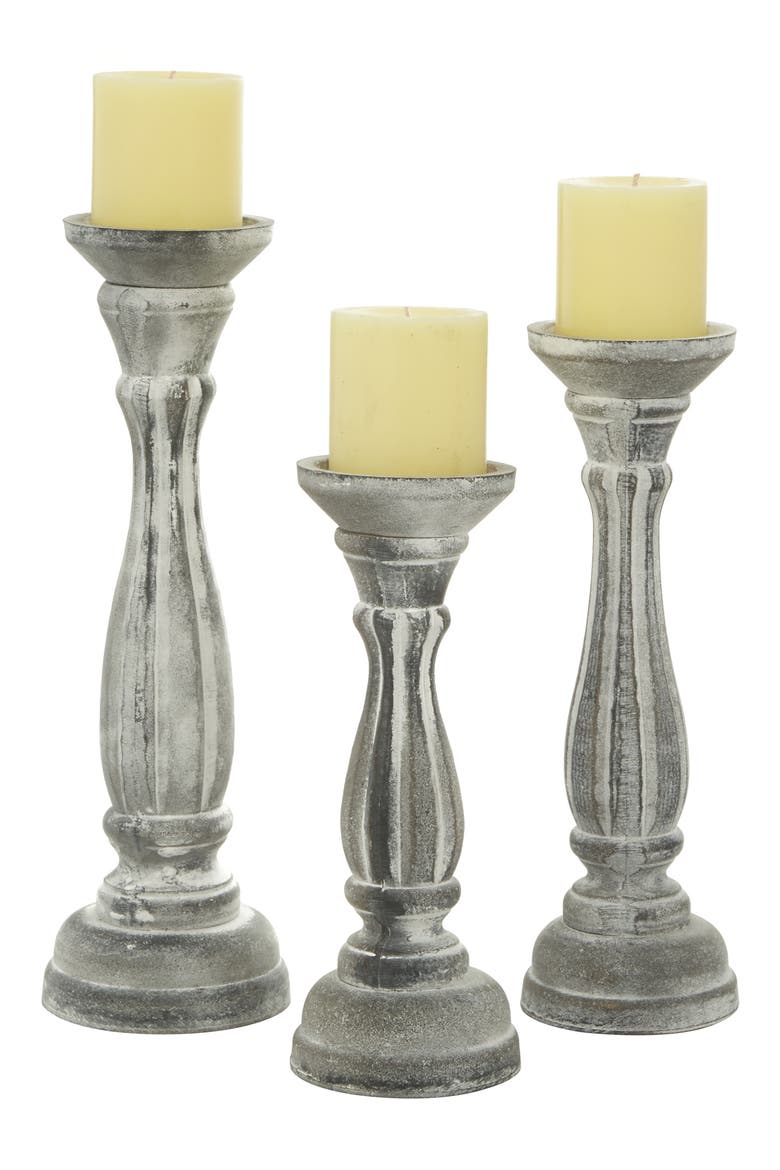 White Wood Traditional Candle Holder - Set of 3, Alternate, color, WHITE
