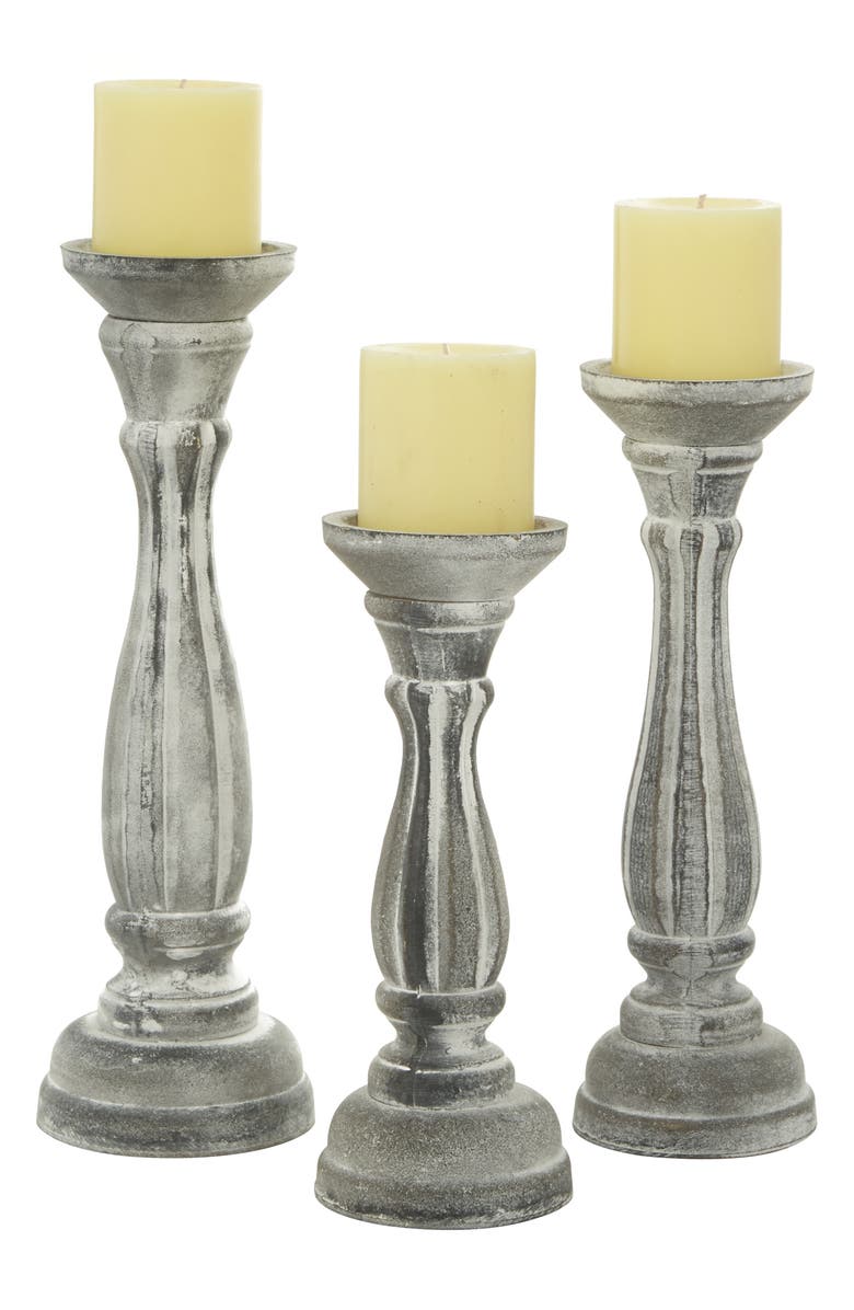 UMA White Wood Traditional Candle Holder - Set of 3, Alternate, color, White