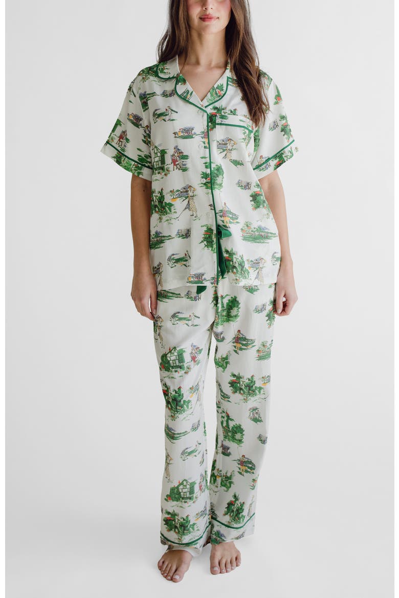 Golf Toile Pajama Pants Set, Main, color, Green