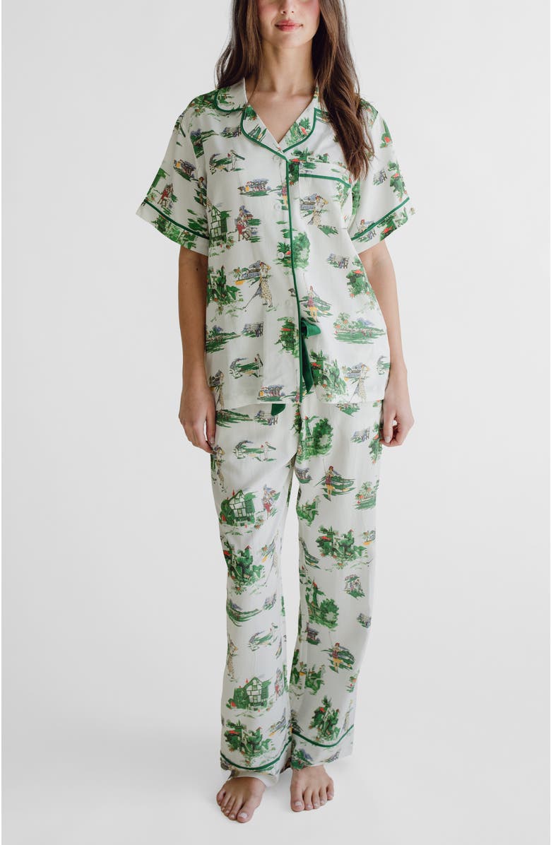 Katie Kime Golf Toile Pajama Pants Set, Main, color, Green