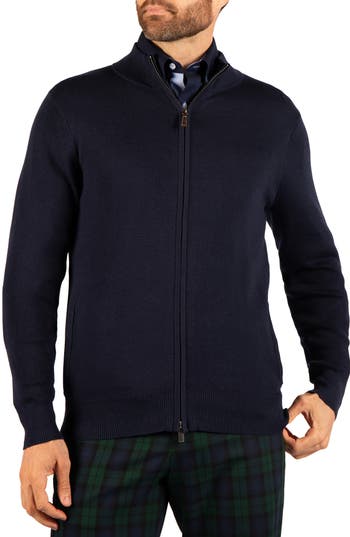 Tailorbyrd Fine Knit Full Zip Sweater In Navy