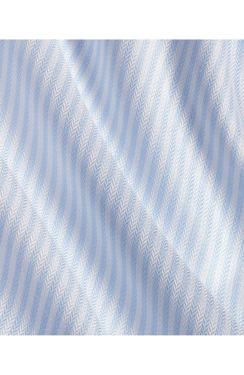 David Donahue Trim Fit Stripe Cotton & Silk Herringbone Dress Shirt, Alternate, color, White/ Sky