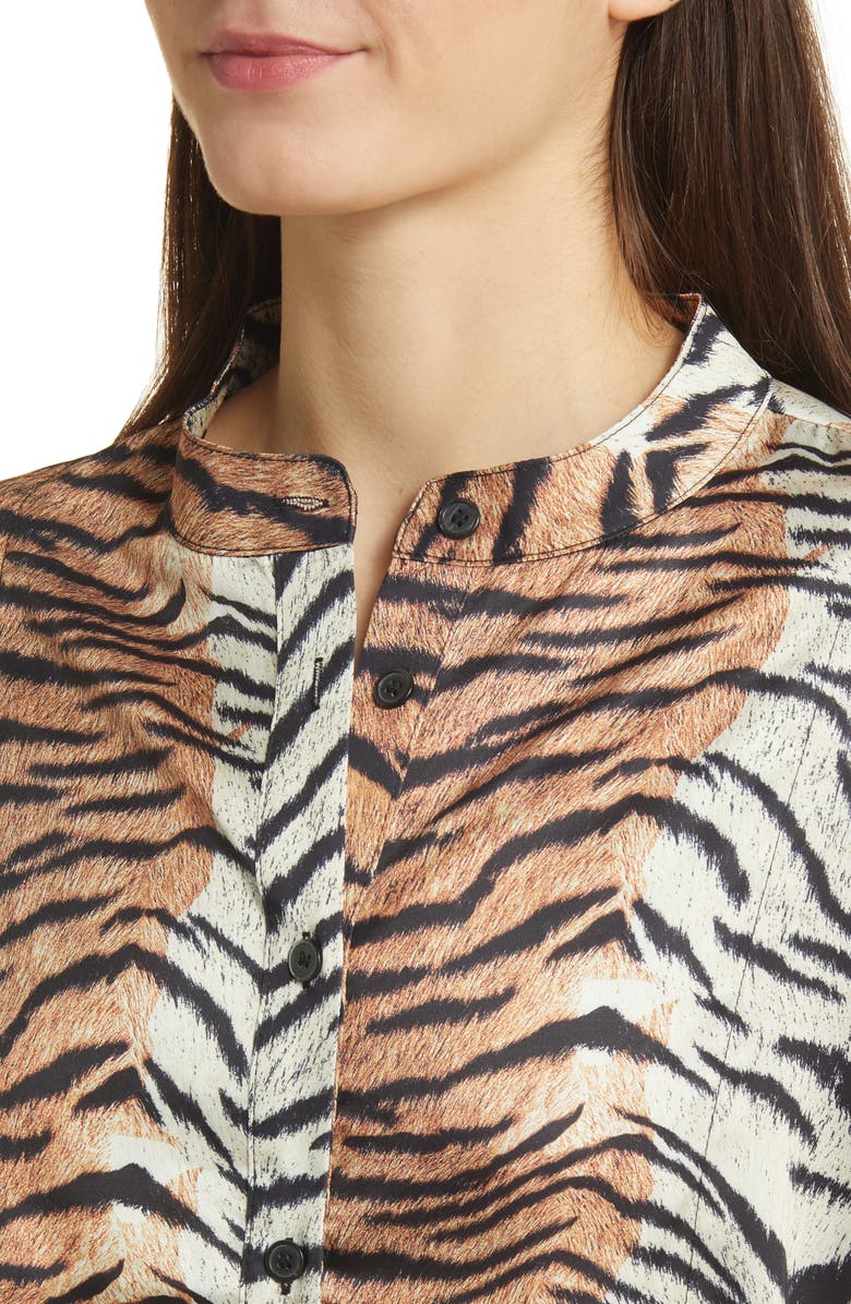 Dressed in Lala Tiger Stripes Oversize Button-Up Satin Shirt & High Waist Crop Pants, Alternate, color,