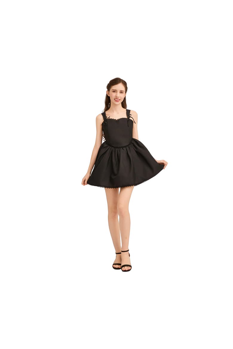 Lace Trim Flared Dress, Alternate, color, Black