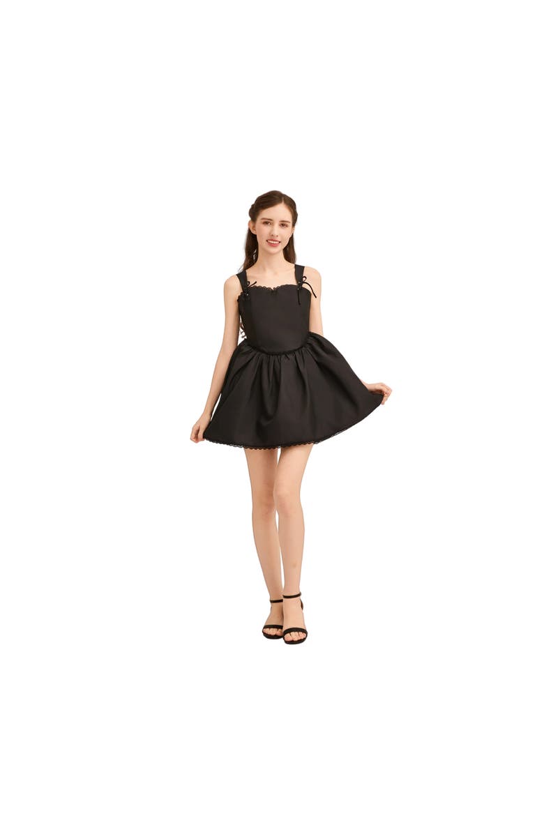 Tulleen Lace Trim Flared Dress, Alternate, color, Black