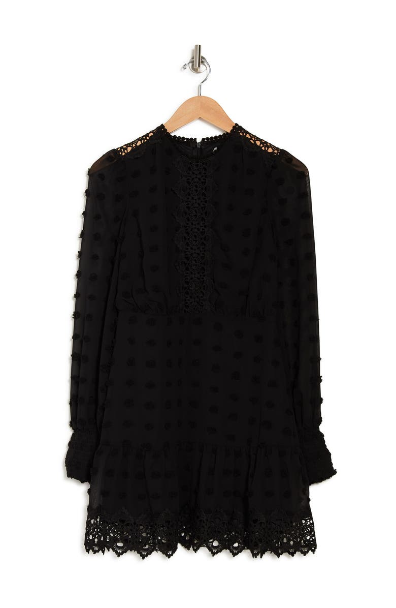 Love By Design Rina Long Sleeve Dotted Chiffon Lace Trim Dress, Alternate, color,