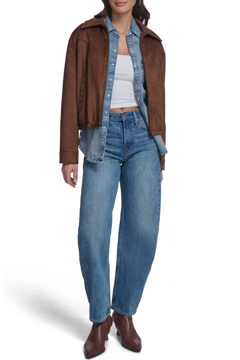 Western Yoke Faux Suede Bomber Jacket, Alternate, color, MAPLE