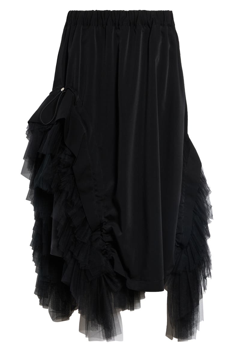 Ruffled Tulle and Grosgrain Midi Skirt, Alternate, color, BLACK