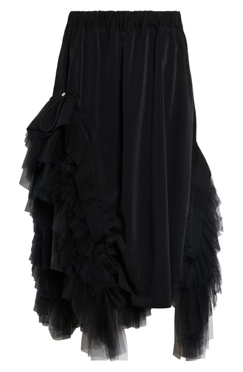 Ruffled Tulle and Grosgrain Midi Skirt