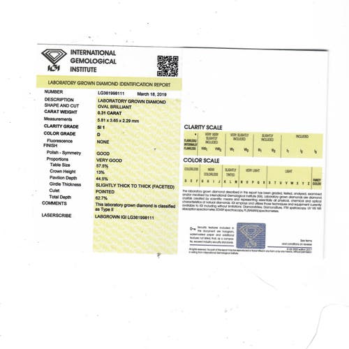 BLISS DIAMOND BLISS DIAMOND 1/3CT CERTIFIED LAB GROWN OVAL DIAMOND SOLITAIRE PENDANT GOLD NECKLACE