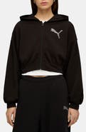PUMA Essentials Bedazzled Rhinestone Embellished Cropped Graphic Hoodie
