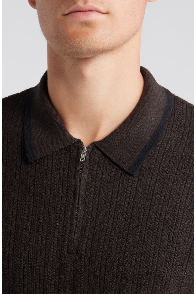 Bury Half Zip Cotton & Cashmere Polo Sweater, Alternate, color, DARK BROWN