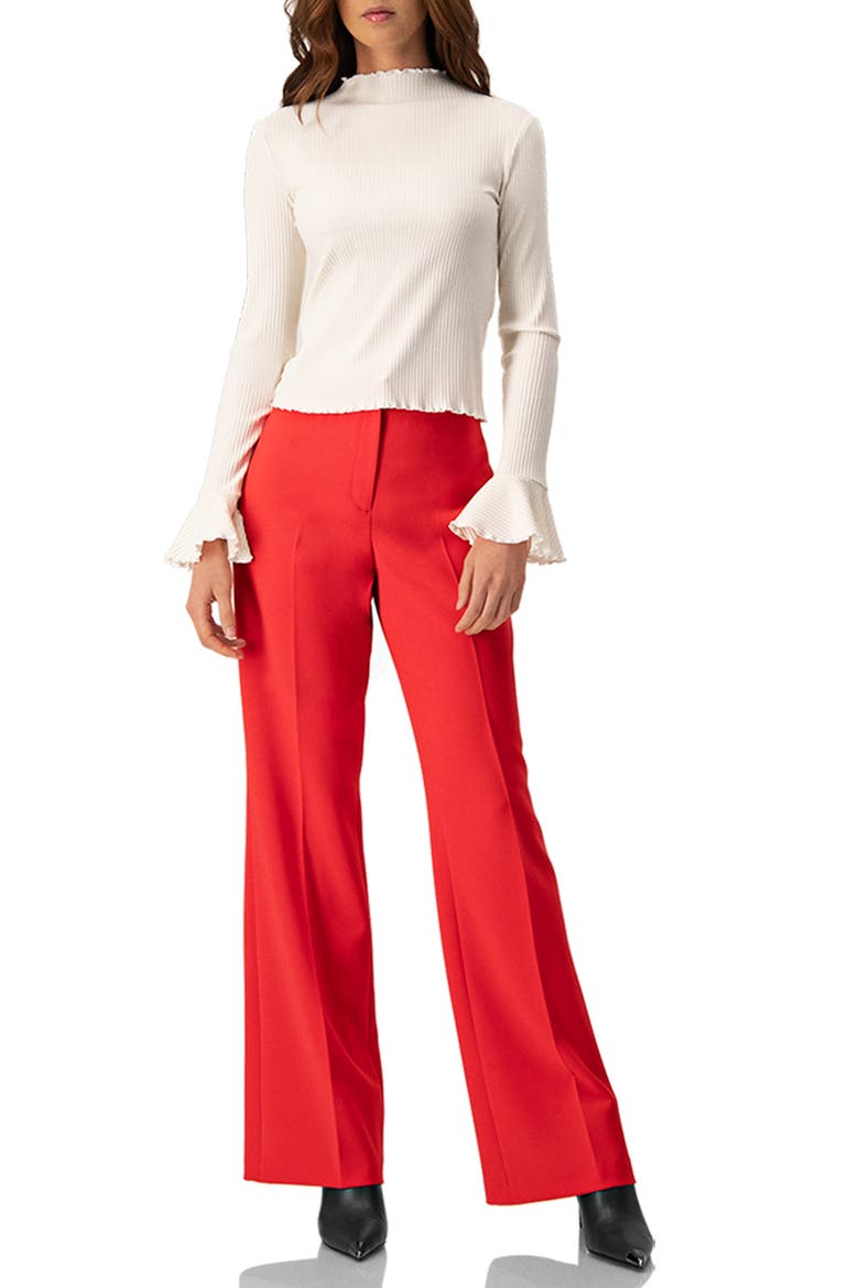 Ribbed Long-Sleeve Top with Flared Cuffs, Alternate, color, Natural