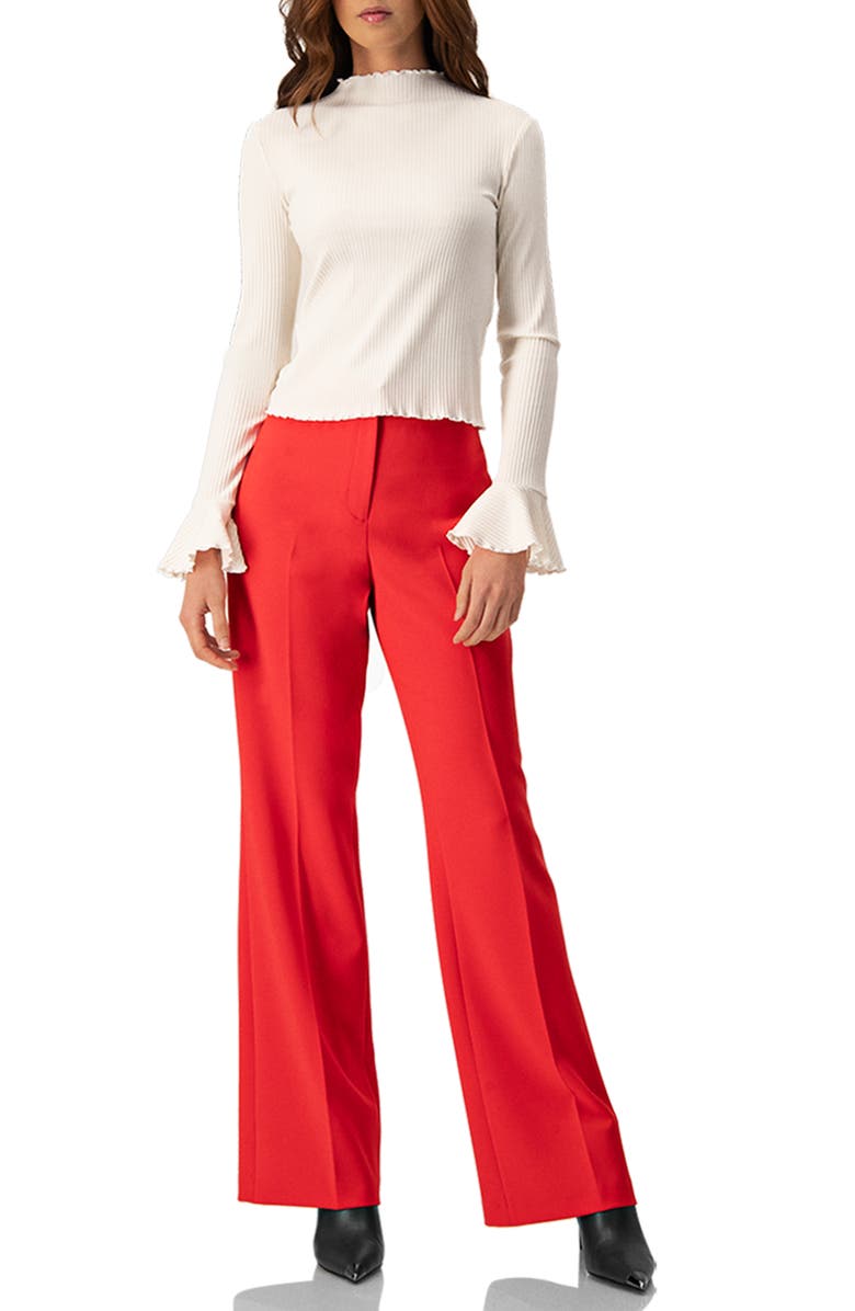 IVONNE Ribbed Long-Sleeve Top with Flared Cuffs, Alternate, color, Natural