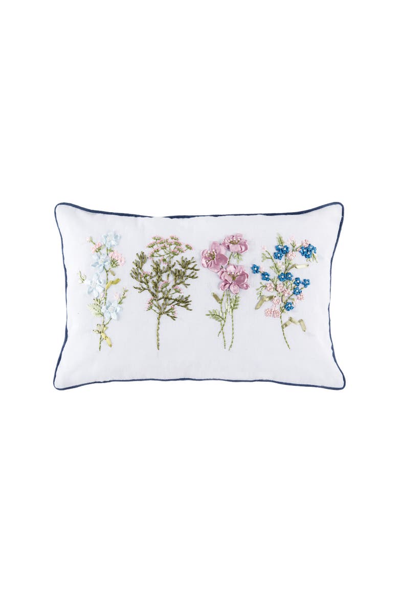 Delicate Floral Ribbon Pillow, Main, color, White