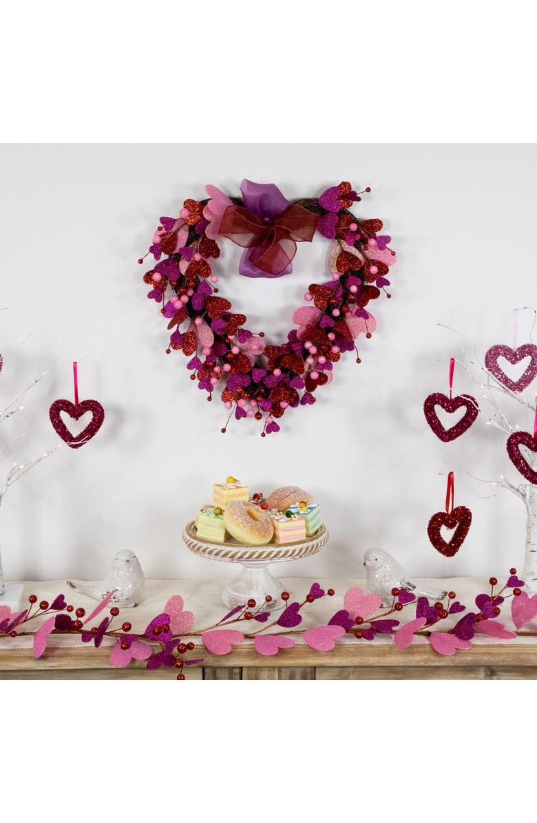 Northlight Glittered Hearts and Berries Valentine's Day Twig Wreath - 20", Alternate, color, Pink