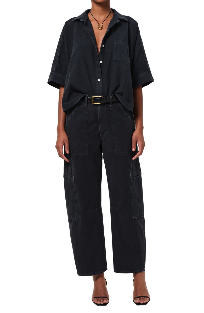 Citizens of Humanity Marcelle Low Rise Barrel Cargo Pants, Alternate, color, Washed Black (Washed Blk)