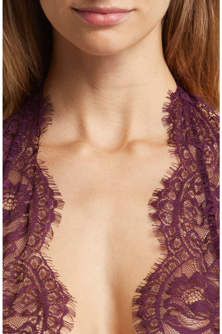 Naomi Plunge Neck Lace Bodysuit, Alternate, color, POTENT PURPLE