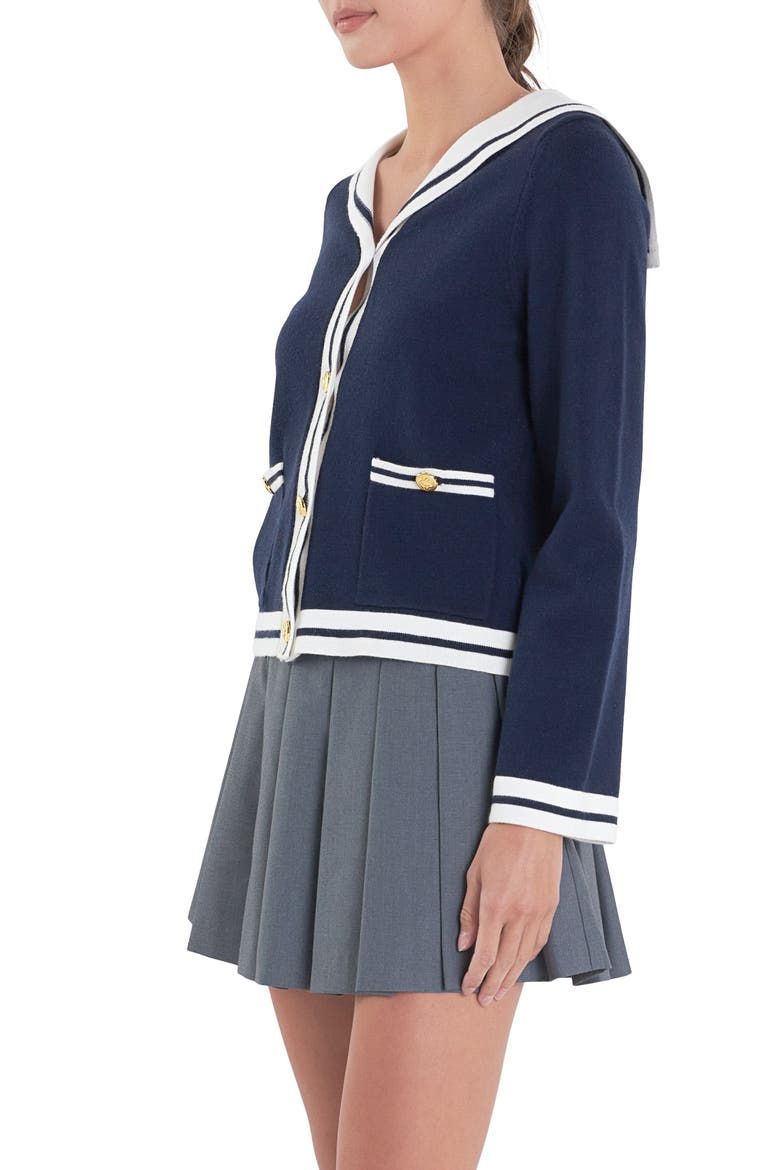 Contrast Collar Sailor Cardigan, Alternate, color, NAVY/ WHITE