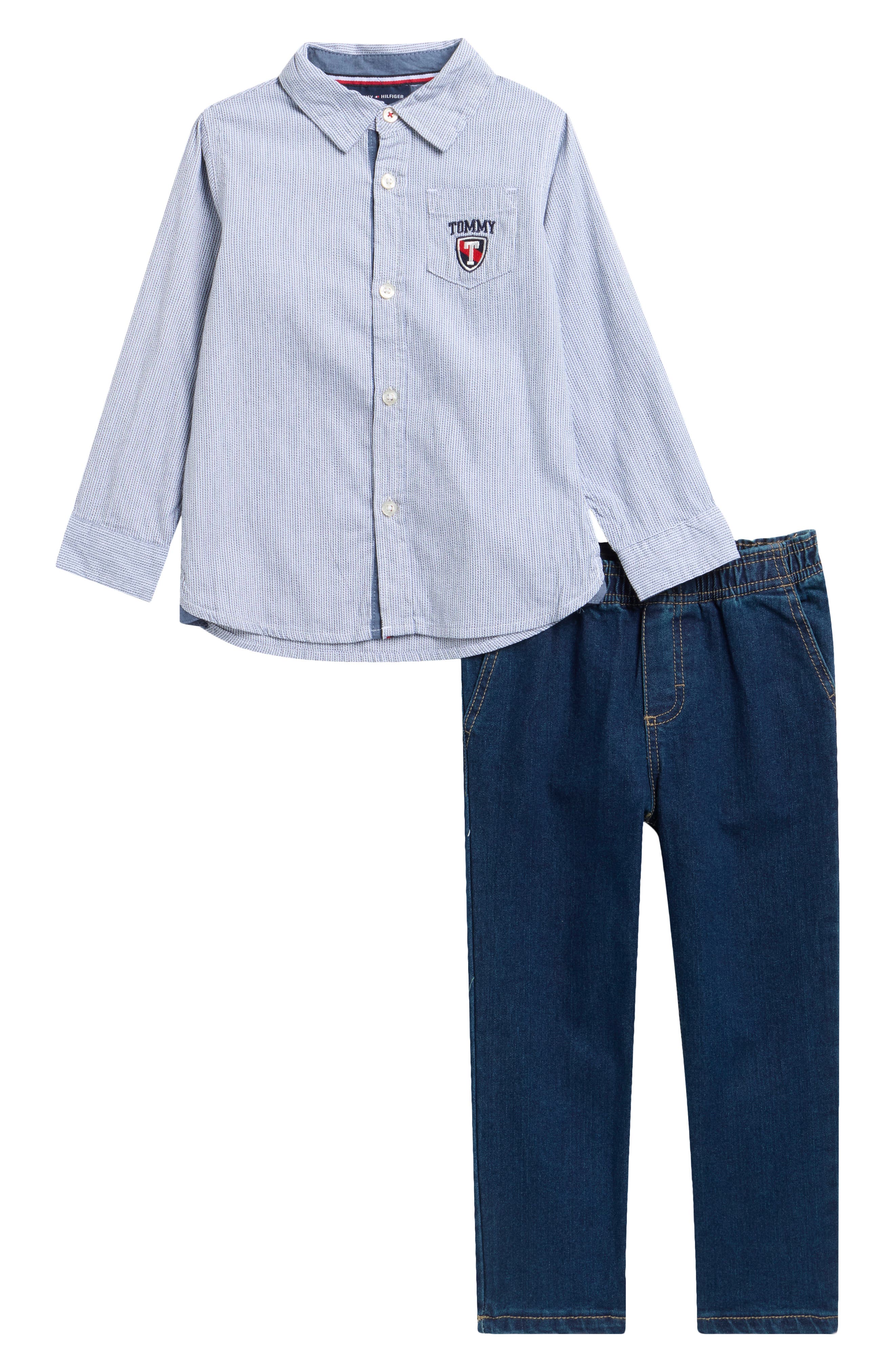 Tommy Hilfiger Kids' Woven Stripe Button-up Shirt & Pants Set In Prepack Assorted