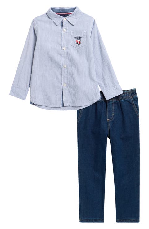 Kids' Woven Stripe Button-Up Shirt & Pants Set