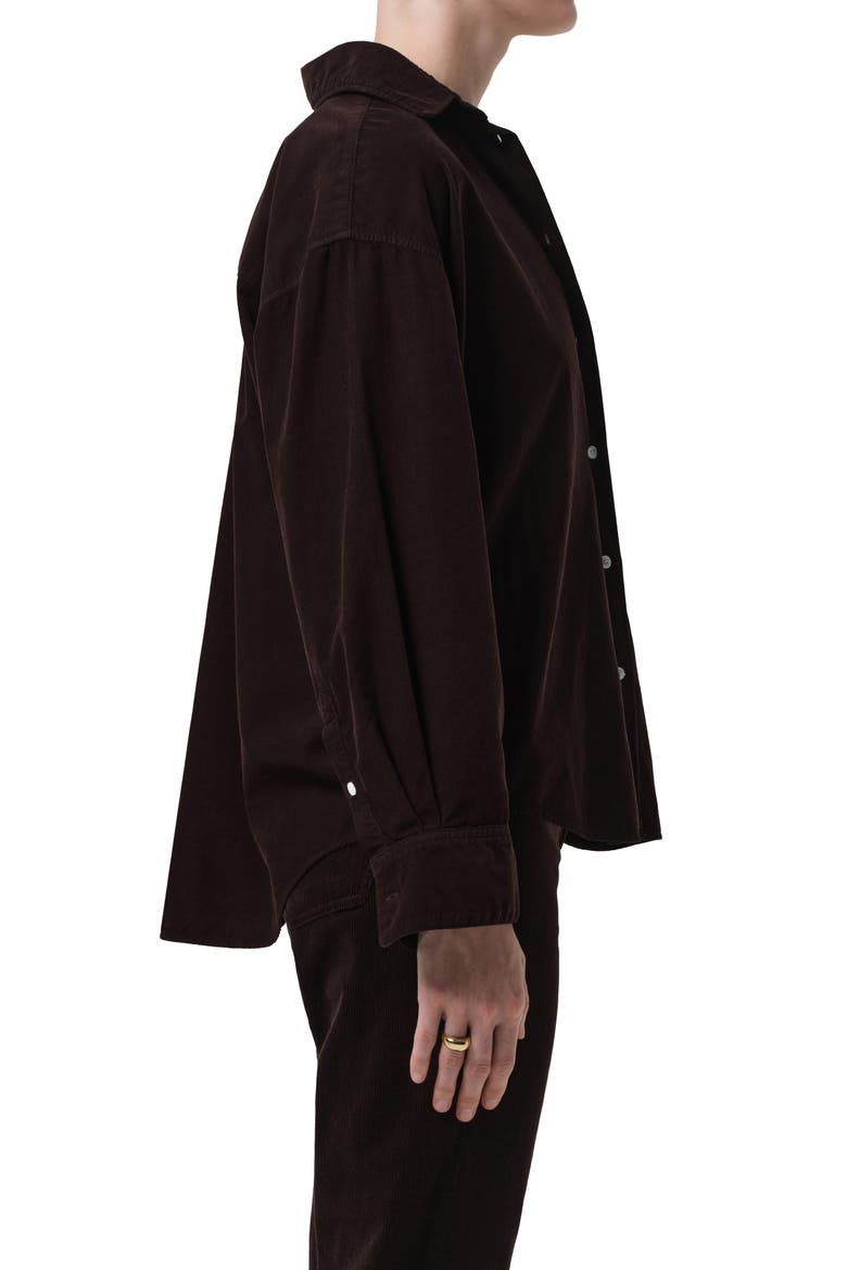 Kayla Oversize Corduroy Button-Up Shirt, Alternate, color, BARRISTER DARK BROWN