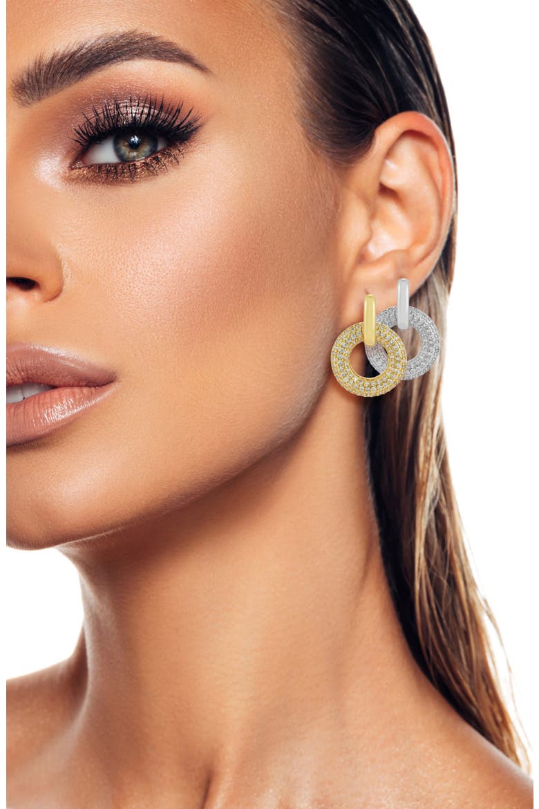 Set of 2 Cubic Zirconia Two-Tone Hoop Earrings, Alternate, color, TWO TONE