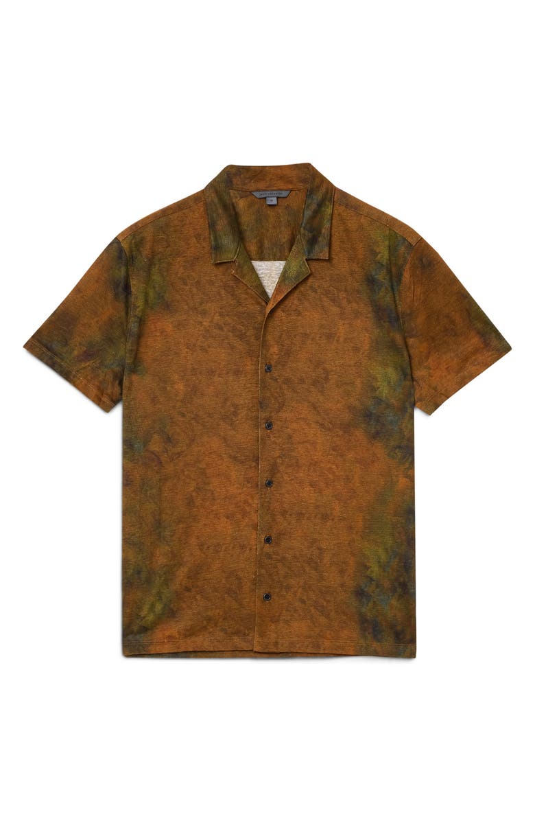John Varvatos Agosta Burnout Effect Linen Camp Shirt, Alternate, color, Sandstone Ht