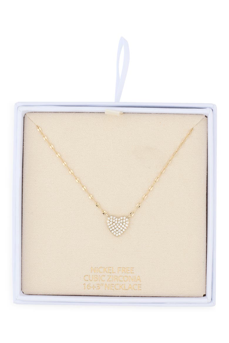 Pavé Cubic Zirconia Heart Pendant Necklace, Main, color, CLEAR- GOLD