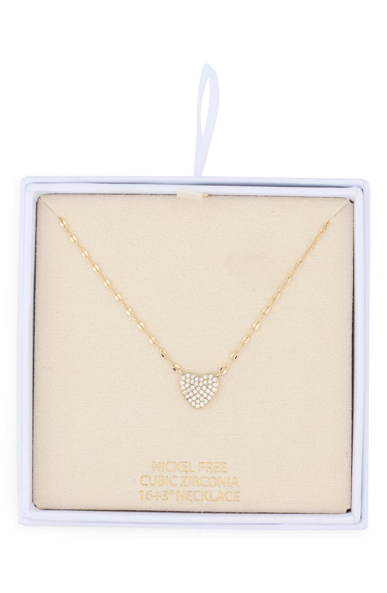 NORDSTROM RACK Pavé Cubic Zirconia Heart Pendant Necklace, Main, color, Clear- Gold