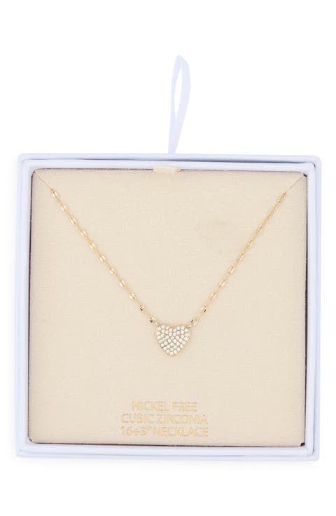 Pavé Cubic Zirconia Heart Pendant Necklace