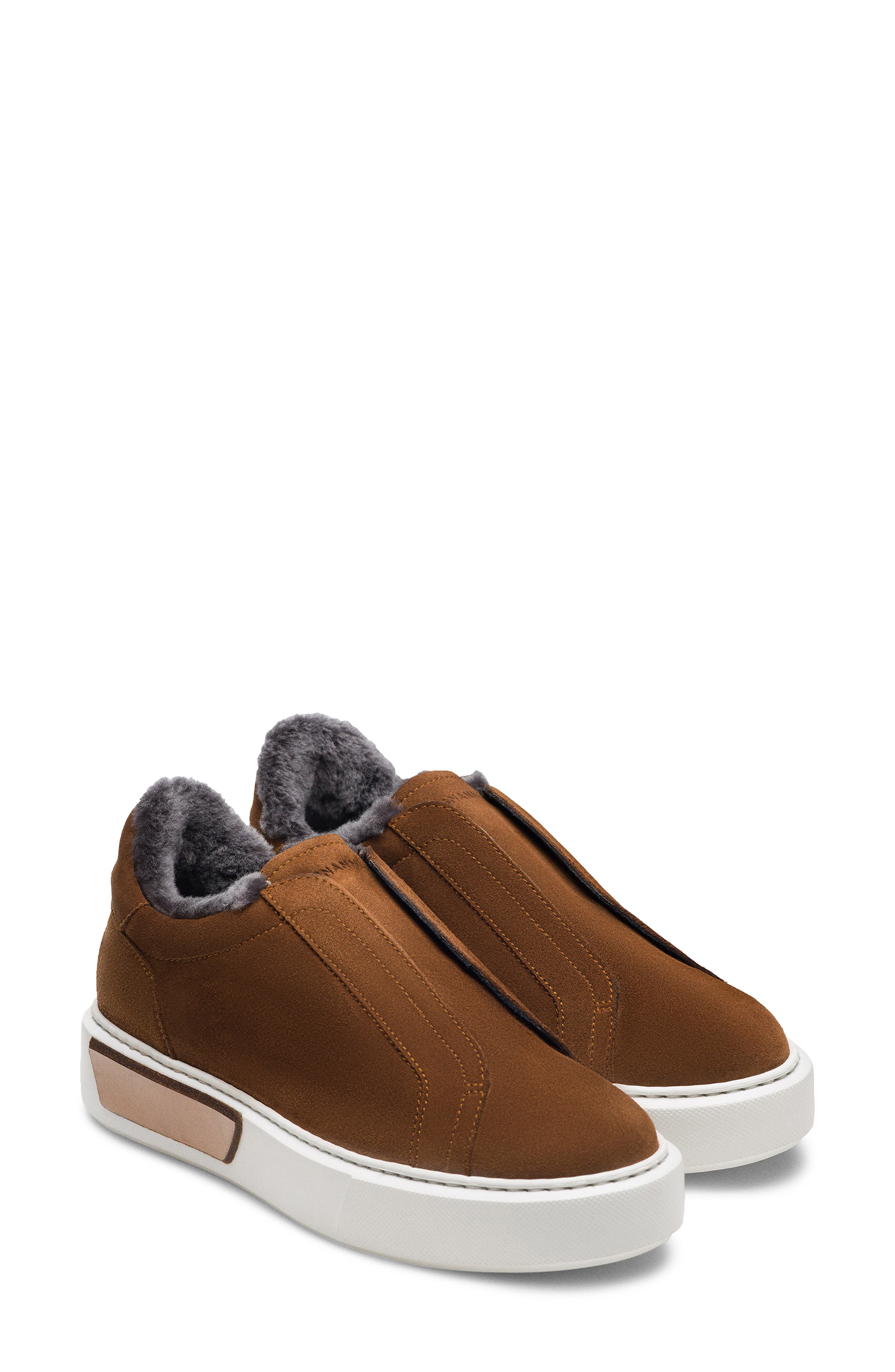 Magnanni Genuine Shearling Lined Slip-On Platform Sneaker, Main, color, Cognac Suede